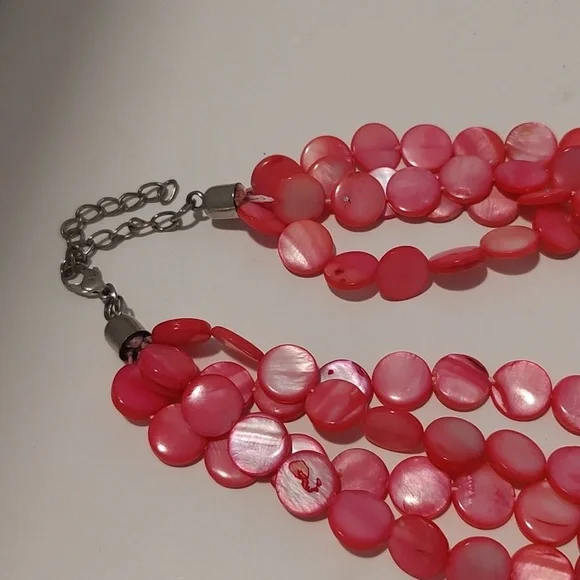 Fun rainbow bead statement necklace & Bright Pink Iridescent Layering Necklace - Picture 10 of 11